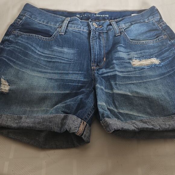 Blue Distressed Denim Boyfriend Shorts - Picture 4 of 16
